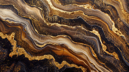art background with dark golden and copper colors, capturing the fluidity of liquid marbleの素材