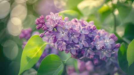 beautiful lilac flowers on a summer day, capturing the vibrant colors and floral beauty of a blooming lilac bush.の素材