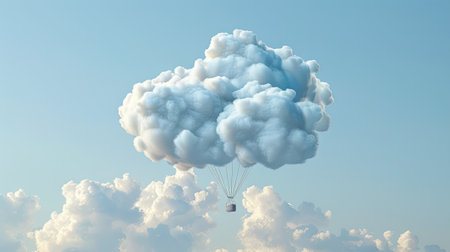white cloud in the sky with a cartoon-shaped thinking hot air balloon.の素材