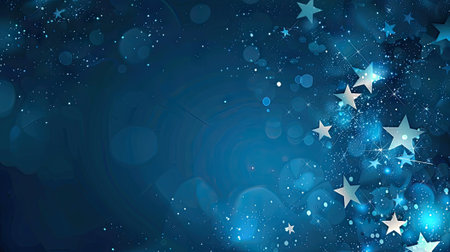 Blue background frame adorned with stars and sparkles, providing an stylish artistic and festive backdrop. Ideal for invitations, celebrations, and creative layouts with ample copy spaceの素材