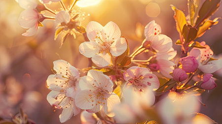 essence of wonderful springtime with images of vibrant blossoms, blooming gardens, and colorful outdoor scenes.の素材