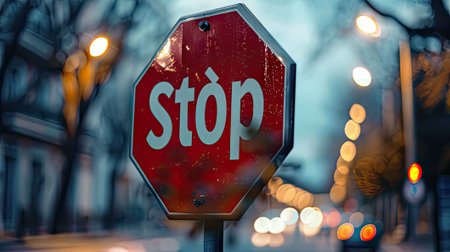 a striking shot of a red stop sign, symbolizing road safety and halting traffic. Ideal for projects emphasizing traffic control and road rulesの素材