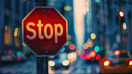 a striking shot of a red stop sign, symbolizing road safety and halting traffic. Ideal for projects emphasizing traffic control and road rulesの素材