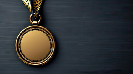 gold medal against a black background, emphasizing its shine and prestige, creating a visual representation of victory and success.の素材