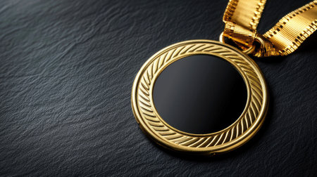 gold medal against a black background, emphasizing its shine and prestige, creating a visual representation of victory and success.の素材