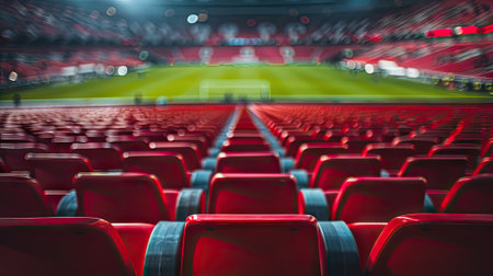 Seats at the stadium with a shallow depth of field, capturing the anticipation and vibrant atmosphere before the action unfoldsの素材