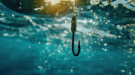 Underwater allure: A fishhook in the sea, capturing the essence of angling in the marine world. Dive into the adventure of oceanic explorationの素材