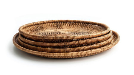 Exquisite handwoven rattan baskets, showing intricate craftsmanship. Elevate your decor with eco-friendly, artisanal eleganceの素材