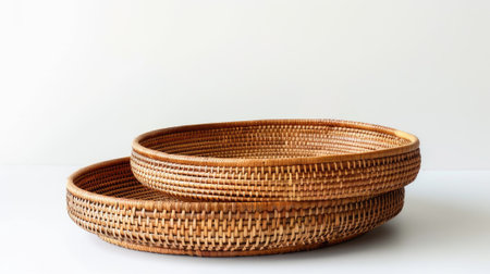 Exquisite handwoven rattan baskets, showing intricate craftsmanship. Elevate your decor with eco-friendly, artisanal eleganceの素材