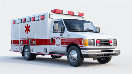 Isolated View of The Ambulance Car on a White Background. Emergency Assistance Vehicle.の素材