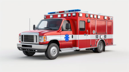 Isolated View of The Ambulance Car on a White Background. Emergency Assistance Vehicle.の素材