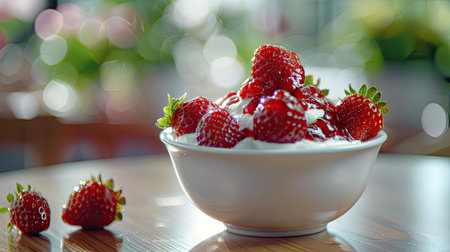 Sweet Morning Delight - A mouthwatering image of strawberry jam with yogurtの素材