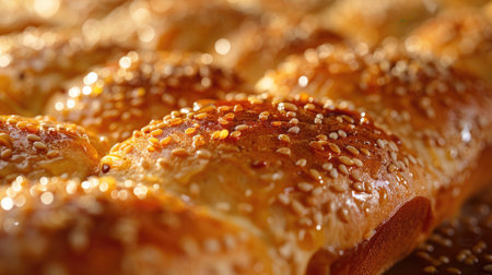 photo capturing neatly arranged buns on a plate, highlighting the tempting golden color of their enticing skin. Culinary perfection on displayの素材