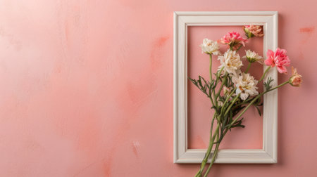 Frame a photo and flowers, minimalist style.の素材