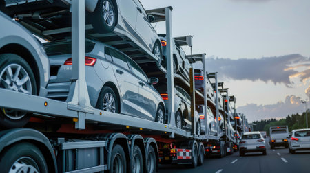 Reliable transport showcased car transporter transports carsの素材