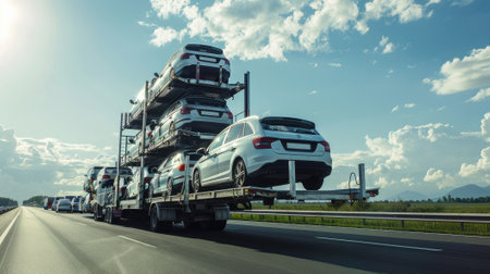 Reliable transport showcased car transporter transports carsの素材