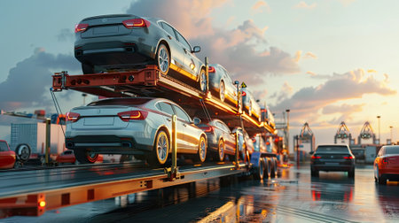 Reliable transport showcased car transporter transports carsの素材