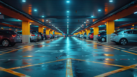 external car park with crisp white lane markings, showcasing efficient parking infrastructureの素材