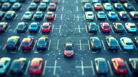 car in an outdoor parking lot, symbolizing the automotive industry's diversity.の素材