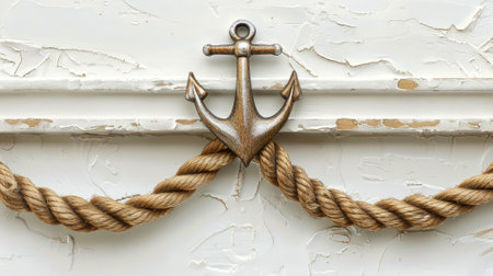 Nautical elegance: Discover an underline crafted from nautical rope, adorned with a marine symbol, set against a pristine white backdropの素材