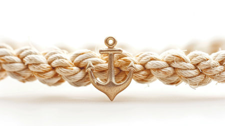 Nautical elegance: Discover an underline crafted from nautical rope, adorned with a marine symbol, set against a pristine white backdropの素材