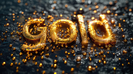 Immerse in opulence with "gold" in dripping gold text against a black backdrop, epitomizing luxury and elegance.の素材