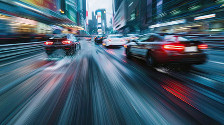 Speed spectacle! Blurred racetrack with starting or ending line captures the intensity of high-speed competition, thrilling spectators.の素材