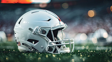 White helmet stands out in high contrast, symbolizing quality and innovation in American football gear.の素材