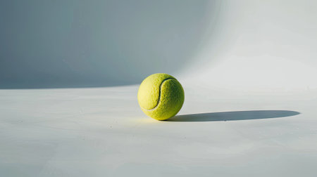 Singular focus! A solitary tennis ball stands against a white backdrop, symbolizing the precision and anticipation of the game.の素材