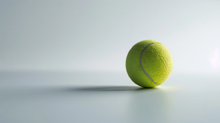 Singular focus! A solitary tennis ball stands against a white backdrop, symbolizing the precision and anticipation of the game.の素材