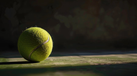 Singular focus! A solitary tennis ball stands against, symbolizing the precision and anticipation of the game.の素材