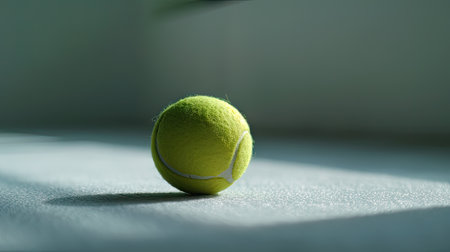 Singular focus! A solitary tennis ball stands against, symbolizing the precision and anticipation of the game.の素材