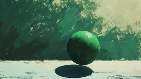 Sunny weather illuminates a green ball mid-air, promising an exhilarating serve and intense gameplay on the tennis court.の素材