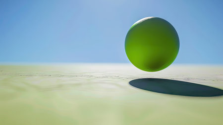 Sunny weather illuminates a green ball mid-air, promising an exhilarating serve and intense gameplay on the tennis court.の素材