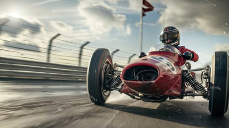 Witness the thrill as a 5-year-old boy races a Formula 1 car, embodying courage and passion beyond his years.の素材