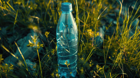 A top view of a plastic bottle symbolizes recycling and environmental stewardship, promoting sustainable resource management. Invest in a greener future.の素材