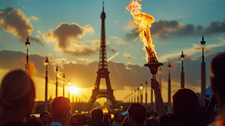 Paris as the Olympic flame kindles the passion for the upcoming Summer Olympics. Invest in the symbol of international unity and pride.の素材