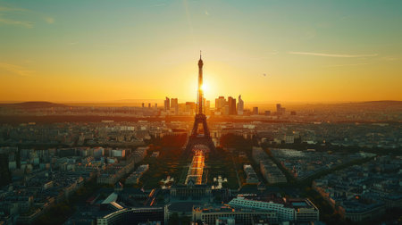 Experience the grandeur of Paris from above, marveling at the iconic Eiffel Tower and the contemporary skyline of La Defense, a fusion of history and modernity.の素材