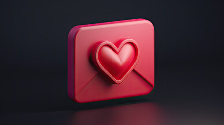 3D love letter icon in white, highlighted against a dark background.の素材
