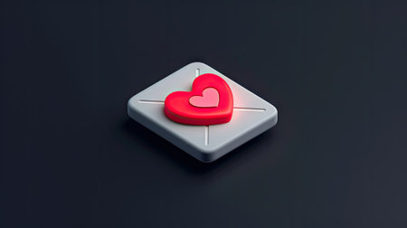 3D love letter icon in white, highlighted against a dark background.の素材