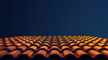 striking beauty of a metal tile roof against a dark navy blue background. Evokes modernity and vibrancy in urban architecture.の素材