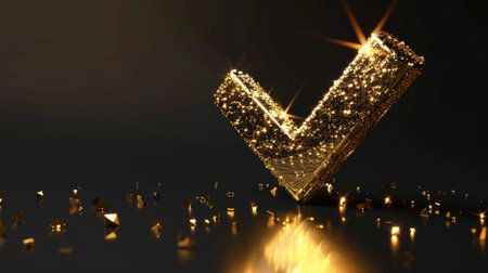Celebrate success with an opulent image featuring a big gold check mark. Symbolizing achievement and luxury, evoking aspiration and determinationの素材