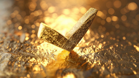 Celebrate success with an opulent image featuring a big gold check mark. Symbolizing achievement and luxury, evoking aspiration and determinationの素材