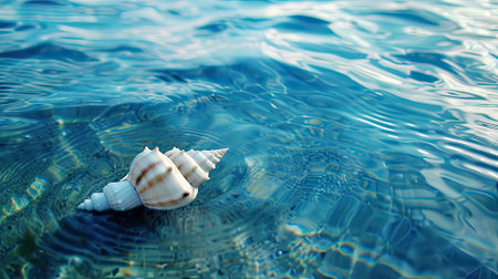 a lone white seashell drift on the tranquil blue waters of the sea. Dive into nature's beautyの素材