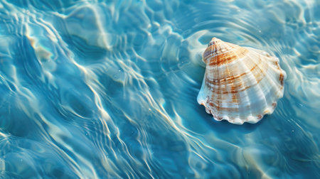 a lone white seashell drift on the tranquil blue waters of the sea. Dive into nature's beautyの素材