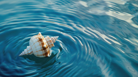 a lone white seashell drift on the tranquil blue waters of the sea. Dive into nature's beautyの素材
