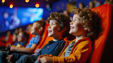 Joyful children sitting in the cinemaの素材