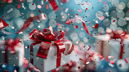 3D visualization of a pale gray-blue gift box emitting an ethereal glow.の素材