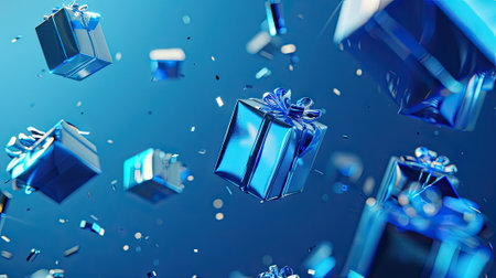 trendy 3D blue shiny gift boxes, adding a touch of luxury to any eventの素材