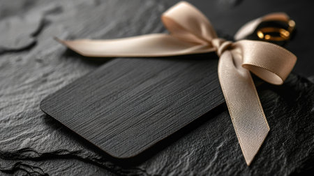 chic hangtag mockup featuring an off-white ribbon and golden accents.の素材